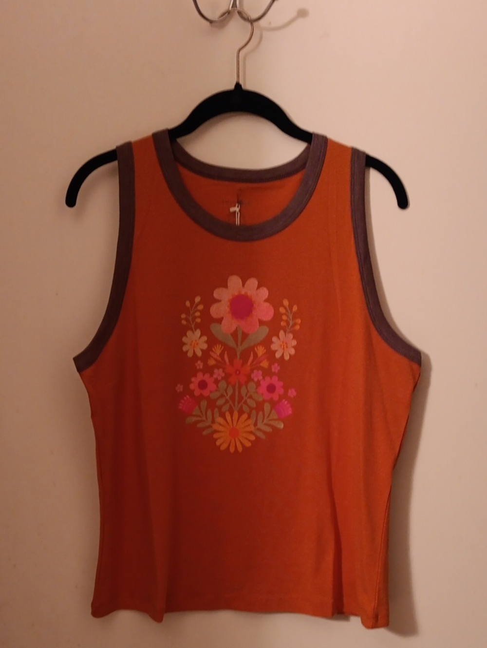 Women’s Orange Floral Tank with Contrast Trim